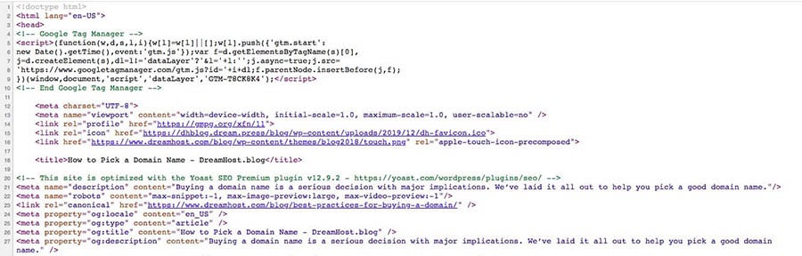 An example of a web page’s source code.