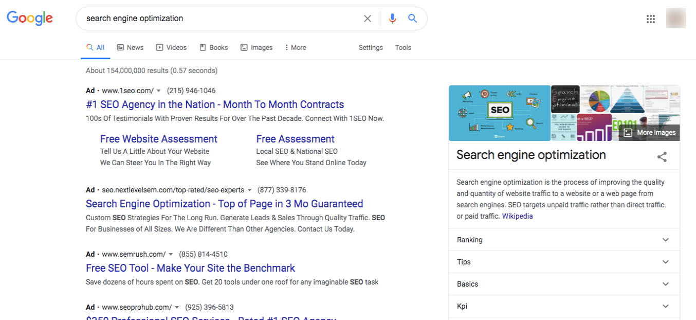 Google search result for "search engine optimization"