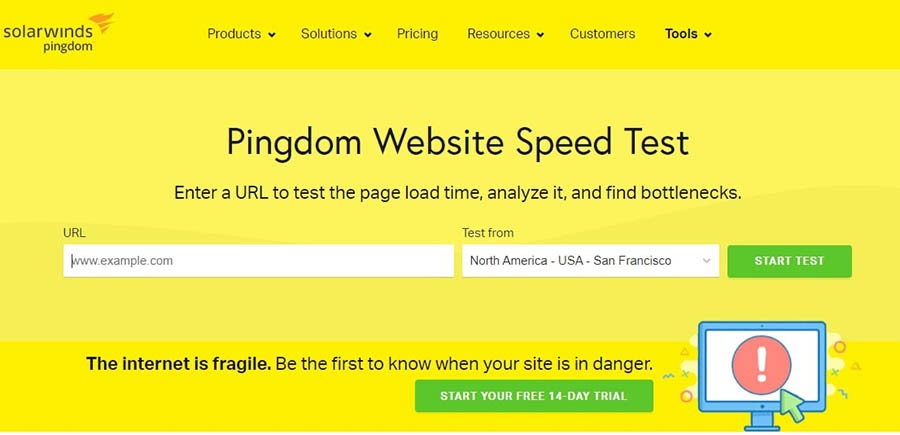 The Pingdom website speed test tool.