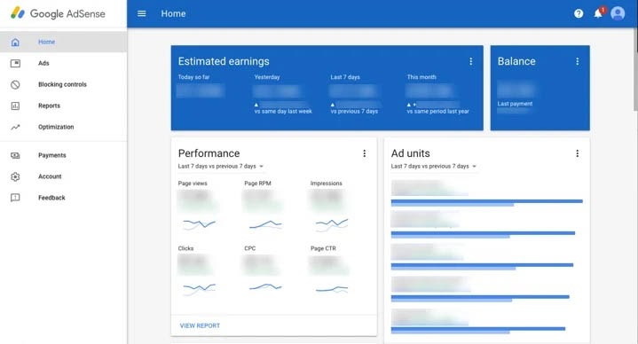 Google AdSense dashboard.