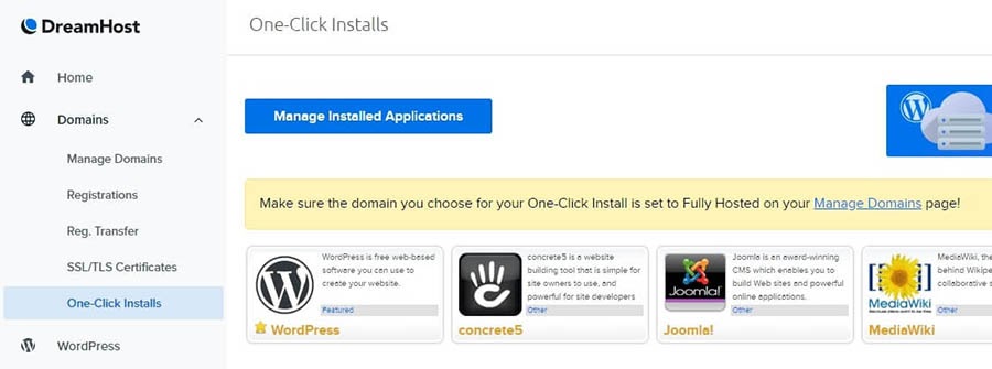 The Manage Installed Applications button.