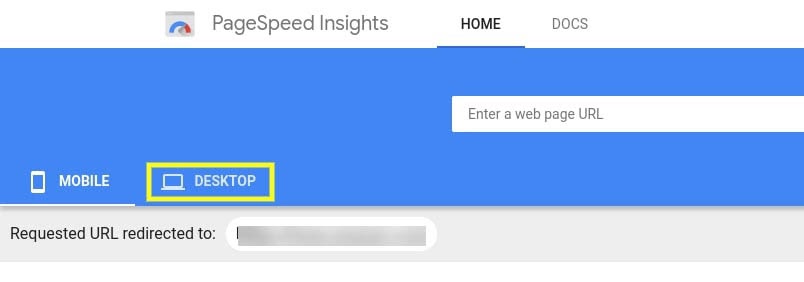 The ‘desktop’ tab of Google PageSpeed Insights.