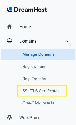 The SSL/TLS Certificate menu.